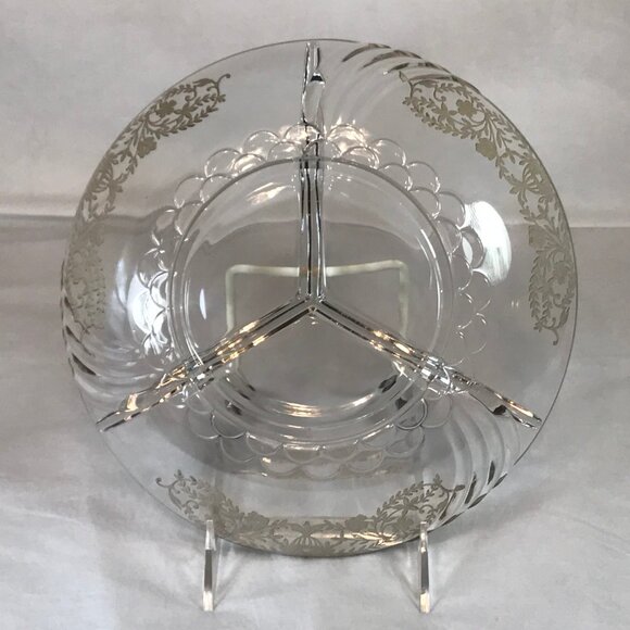Vintage Silver Overlay Glass 3-Section Divided 9" Dish - Picture 8 of 8
